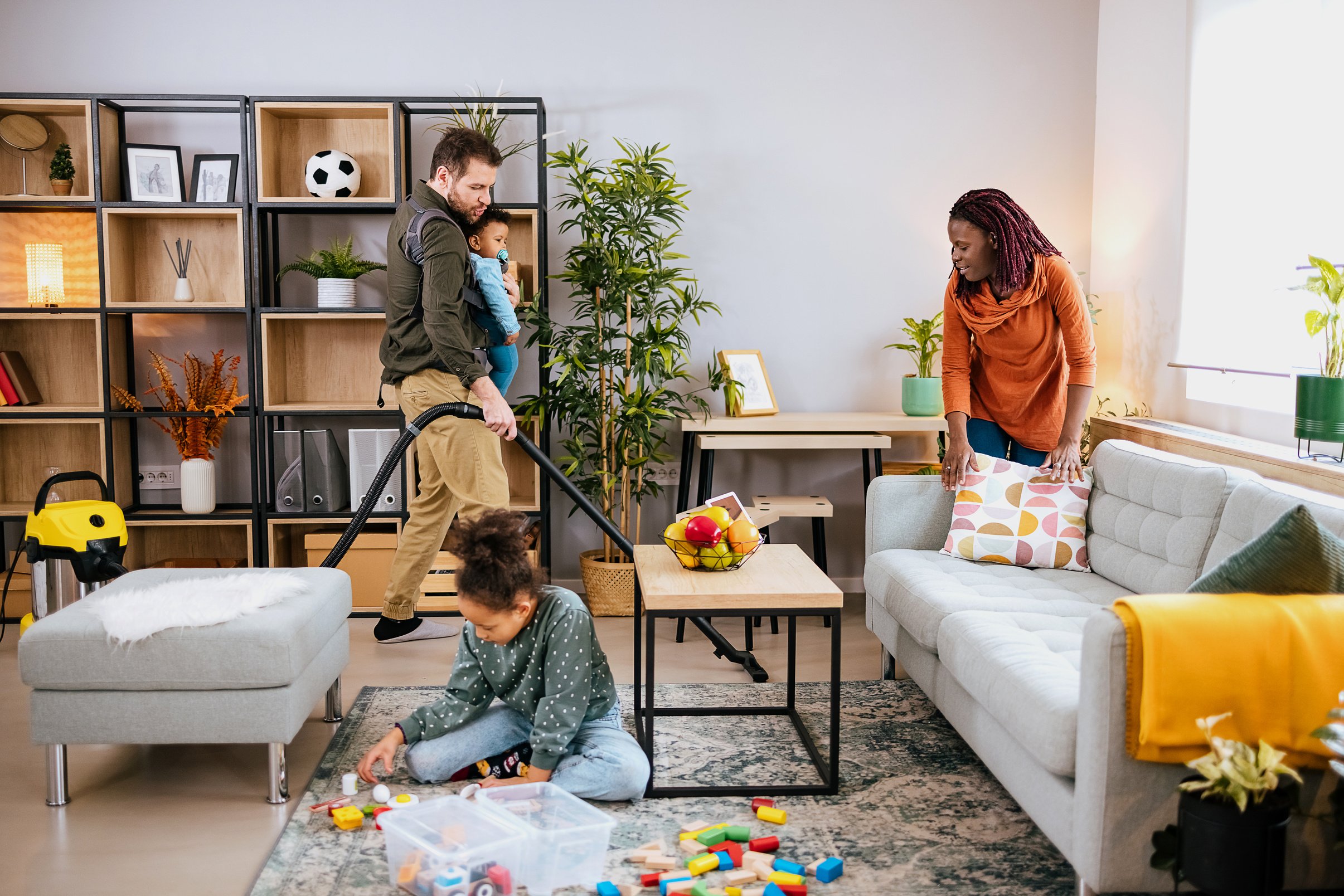 Family cleaning house